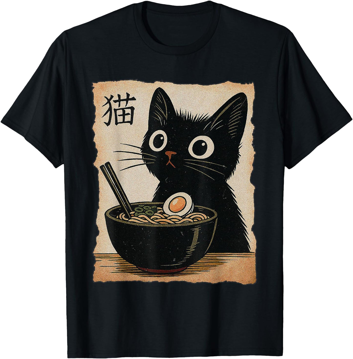 Funny Cat Ramen Graphic Tee Japanese Retro Anime Neko