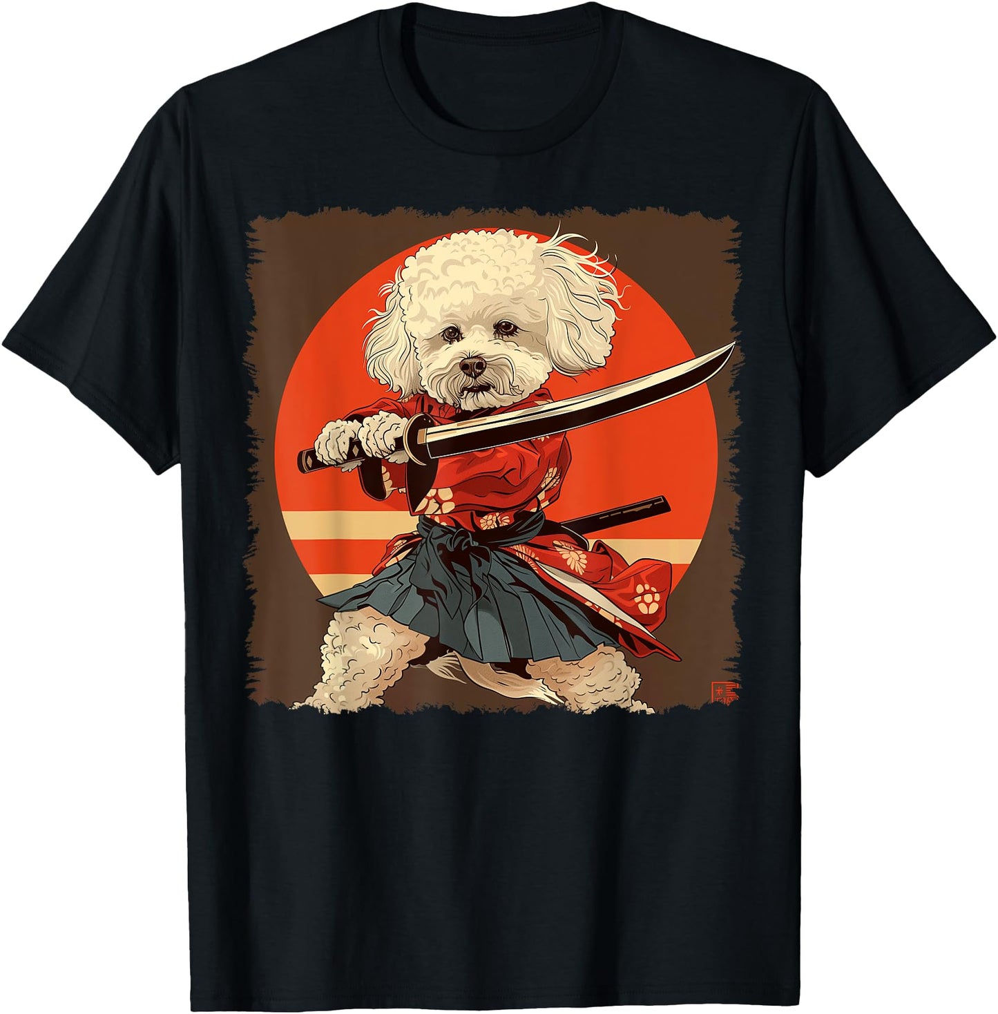 Bichon Frise Dog Japanese Art Samurai Ukiyo-e Vintage