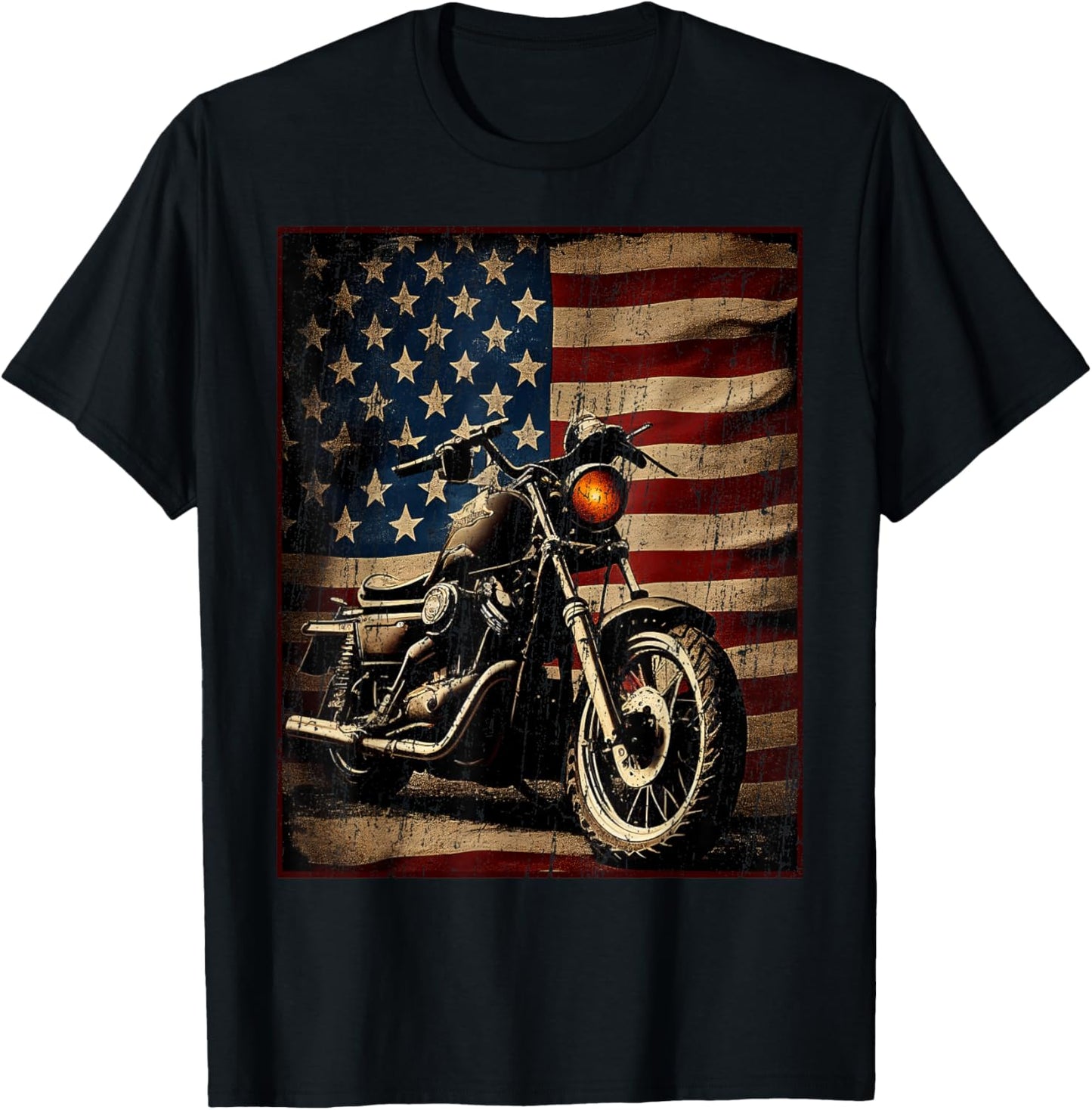 Motorcycle USA Flag Retro Biker