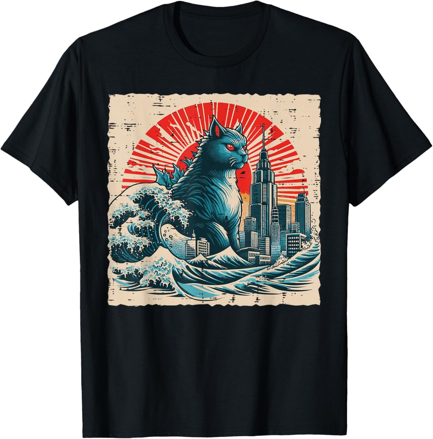 Japanese Cat Monster Great Wave City Ukiyo-e Men Women Kids