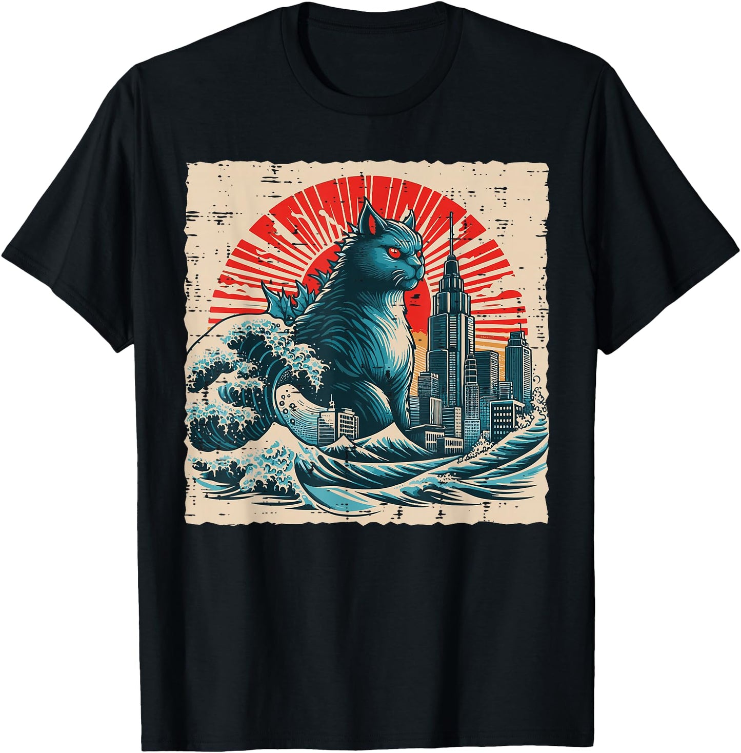 Japanese Cat Monster Great Wave City Ukiyo-e Men Women