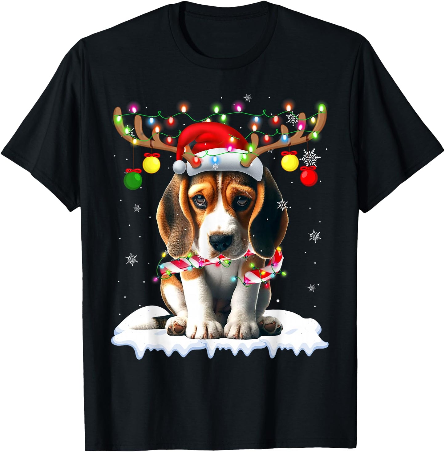 Santa Beagle Christmas Lights Funny Reindeer Dog Xmas Tree