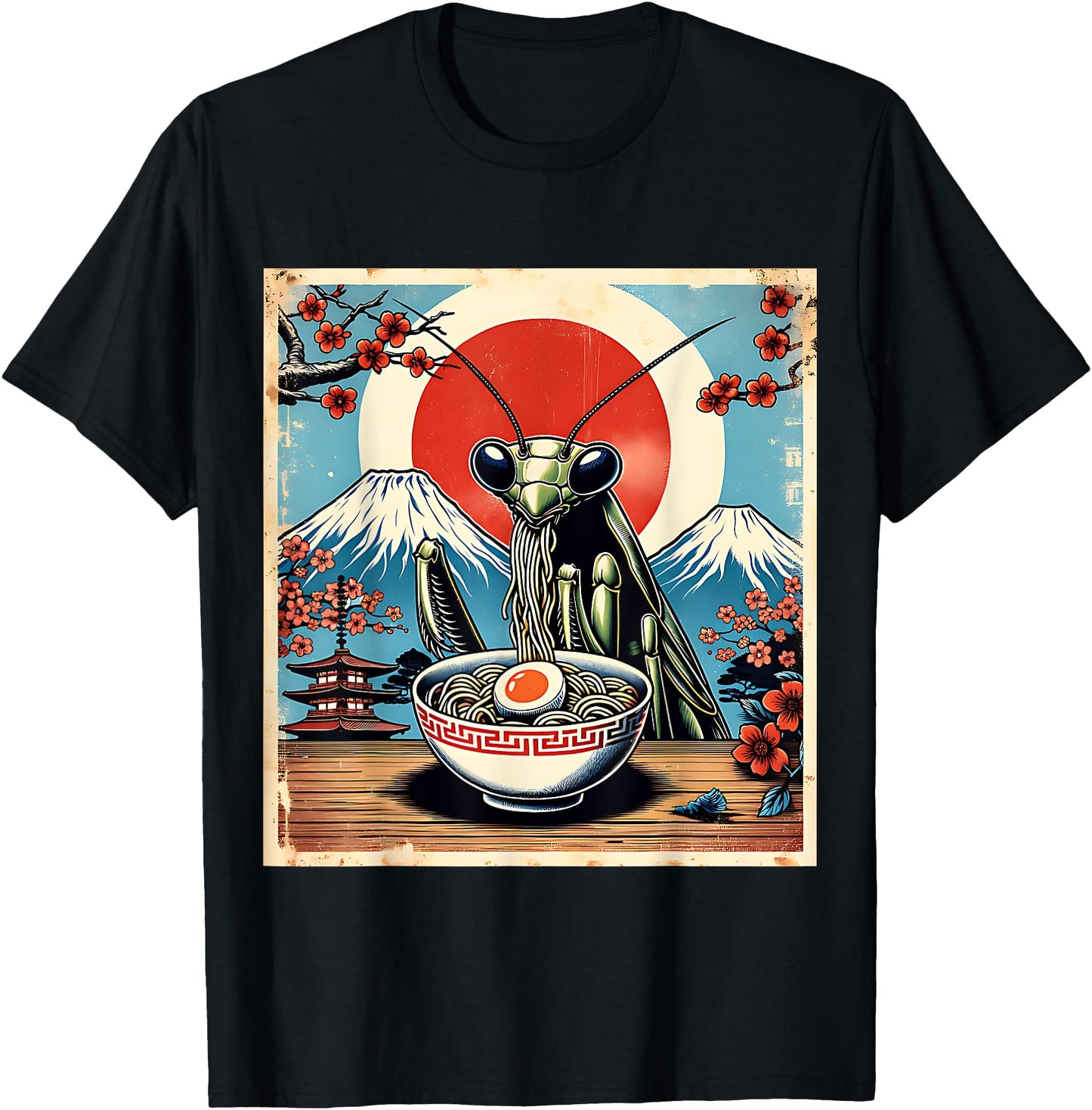 Praying Mantis Ramen Retro Funny Japanese Distressed