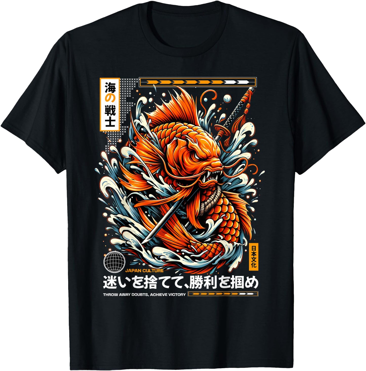 Japanese Tattoo Samurai Sword Koi Fish Men's Graphic Tee