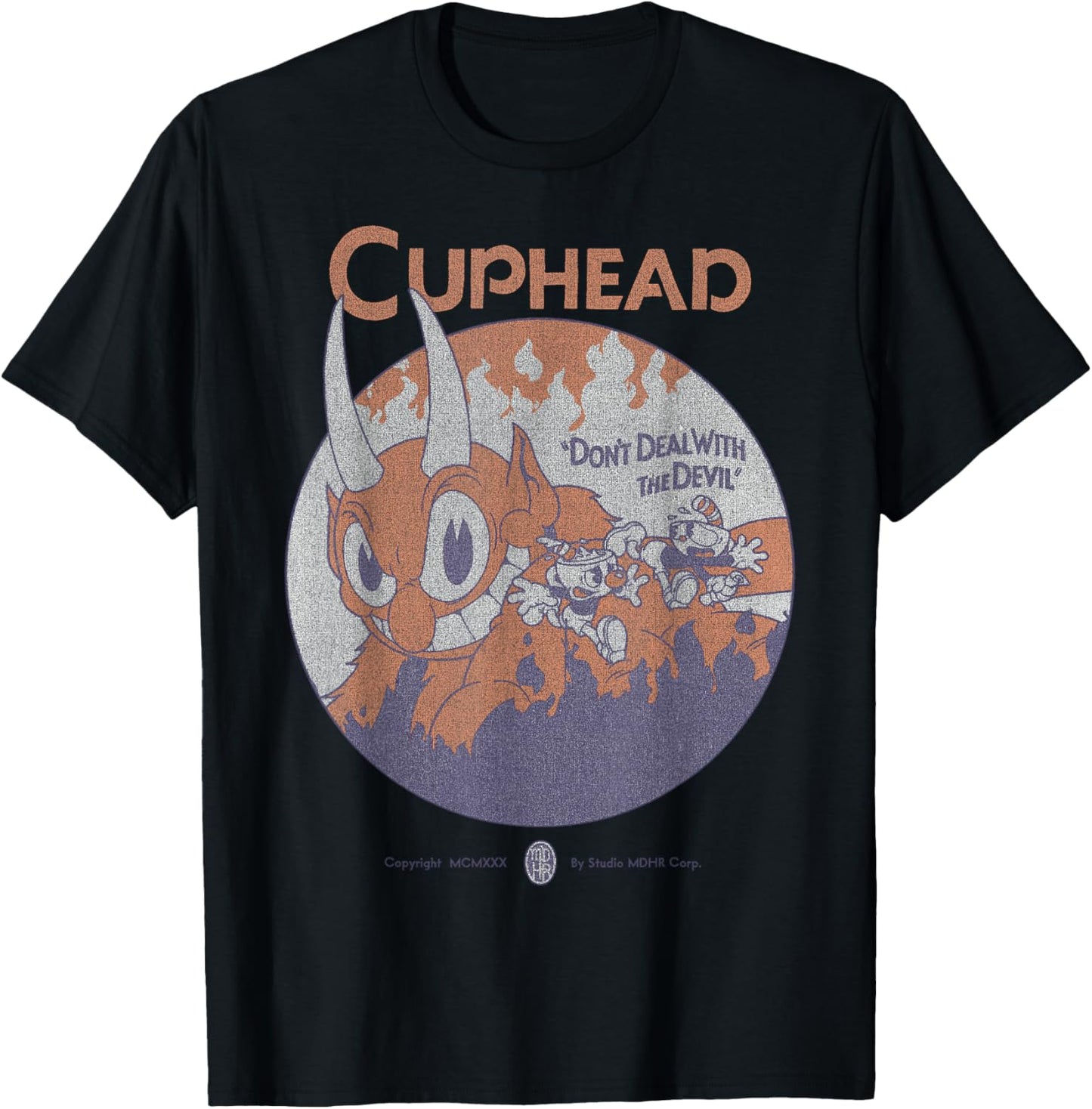 Cuphead Unisex Adult Black Cotton Blend T-Shirt, Small, Short Sleeve, Classic Fit, Modern, Cartoon Portrait Design, Themed-Portrait T-Shirt, Birthday Gift