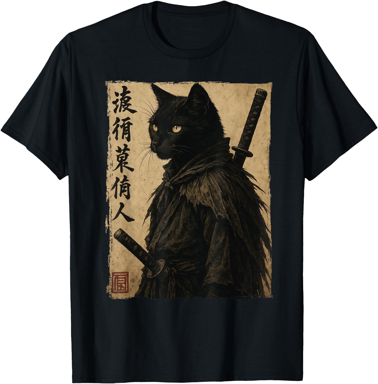 Samurai Black Cat Japanese Style Men Women Teens Anime