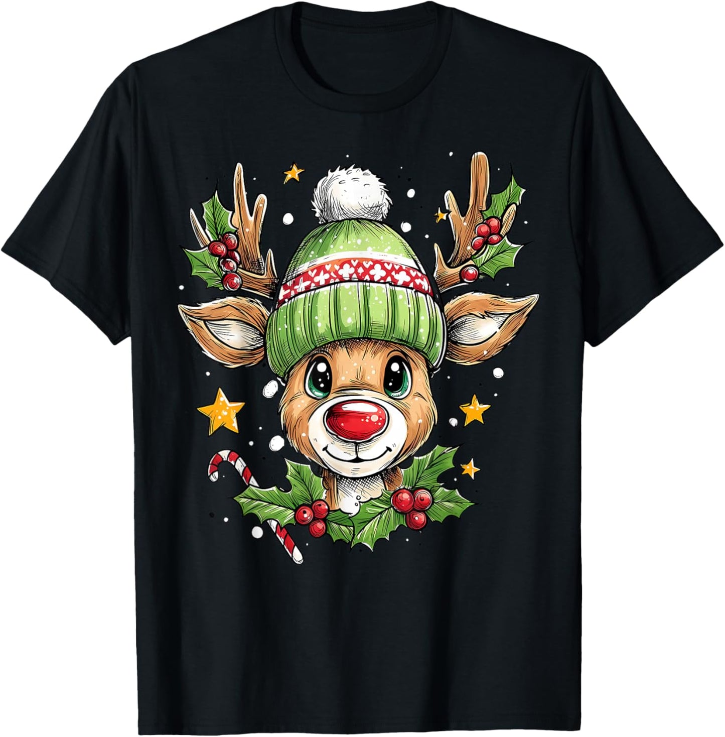 Christmas Reindeer Star Green Candy Holly Berry Xmas Couple