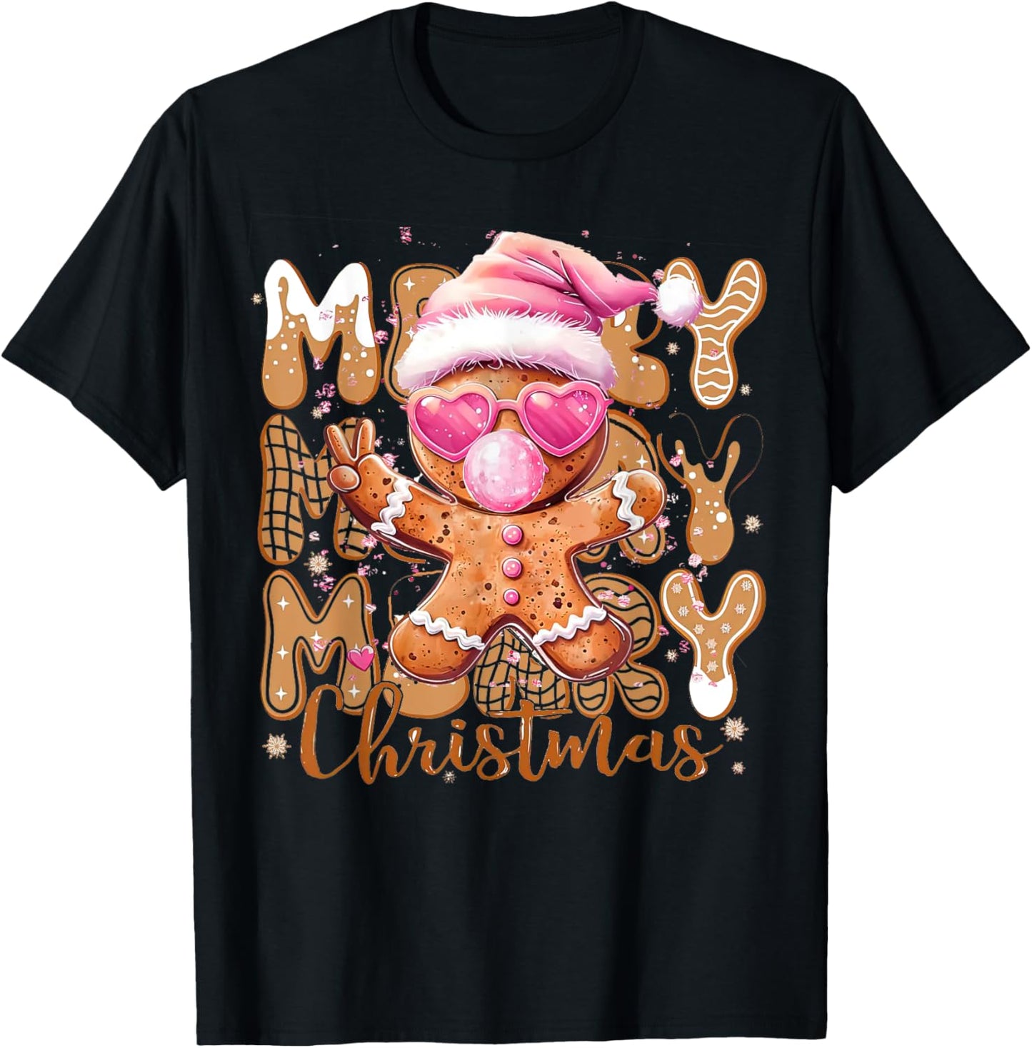 Gingerbread Blowing Bubble Gum Pink Sunglasses Xmas Outfit