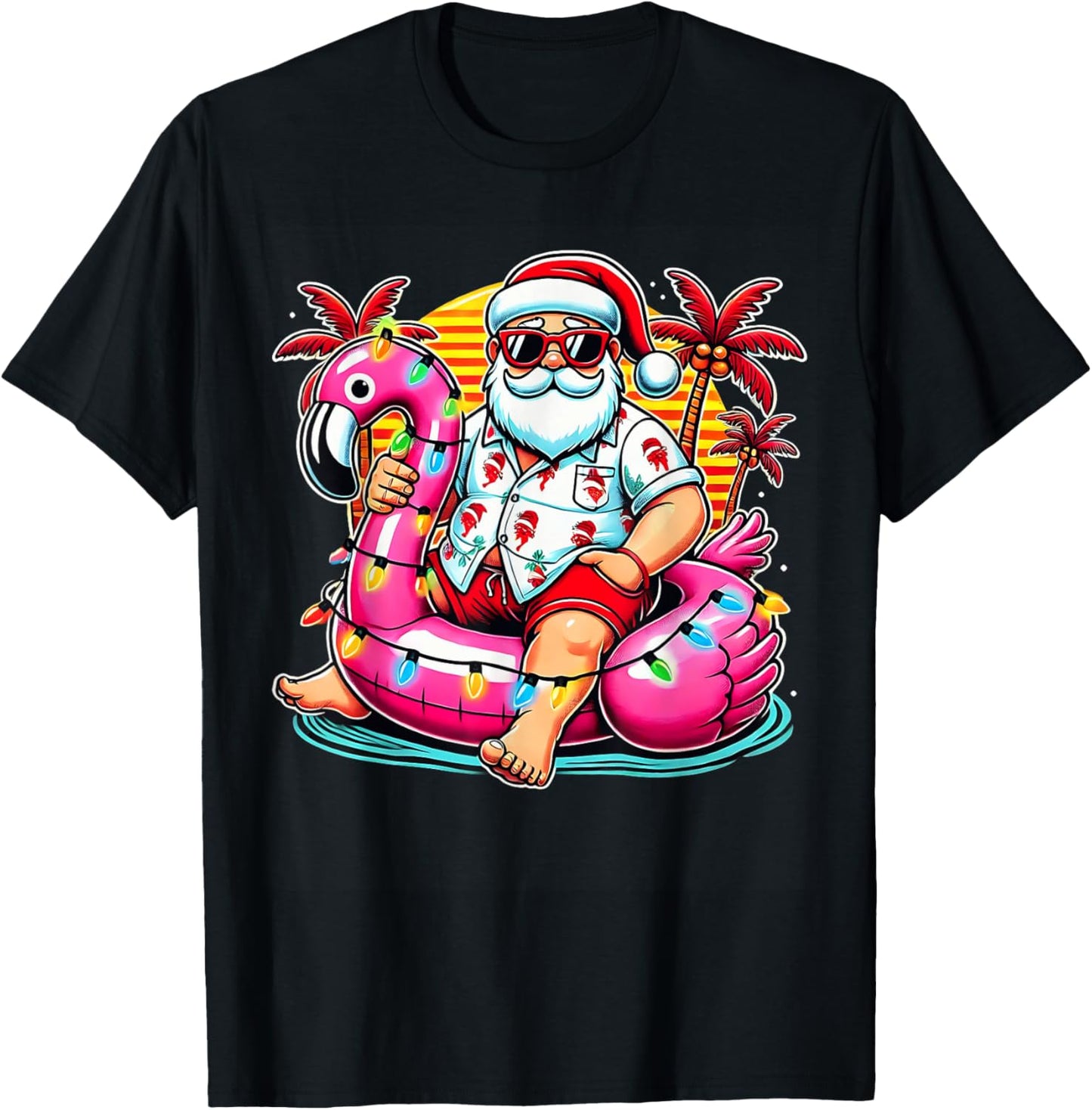 Christmas in July Shirt Santa Flamingo Float Summer Xmas T-Shirt