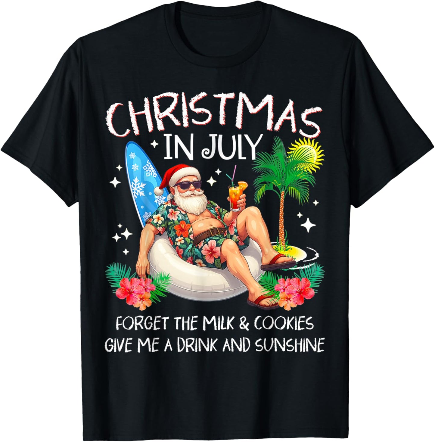 Christmas In July Palm Tree Beach Summer Hawaii Santa Mens T-Shirt