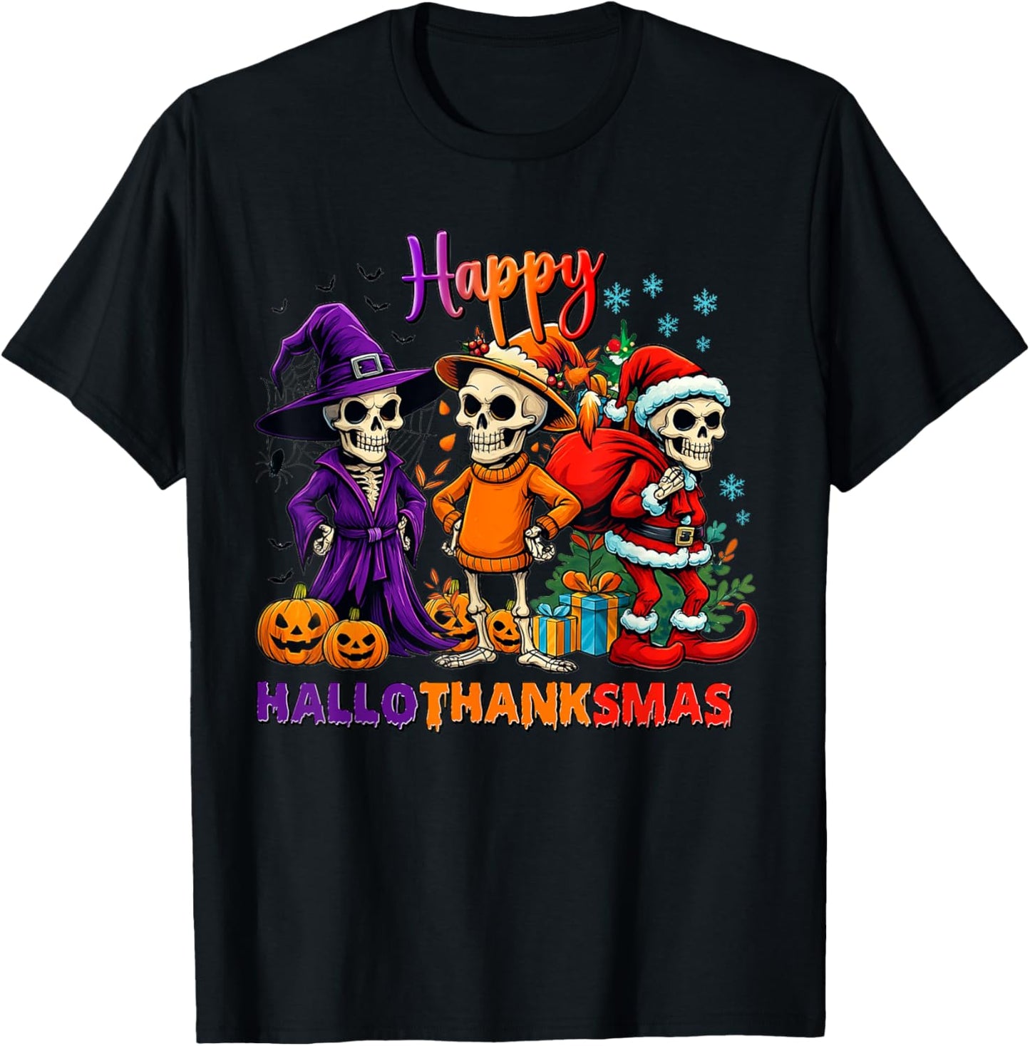 Funny Happy Hallothanksmas Skeleton For Men Women Kids