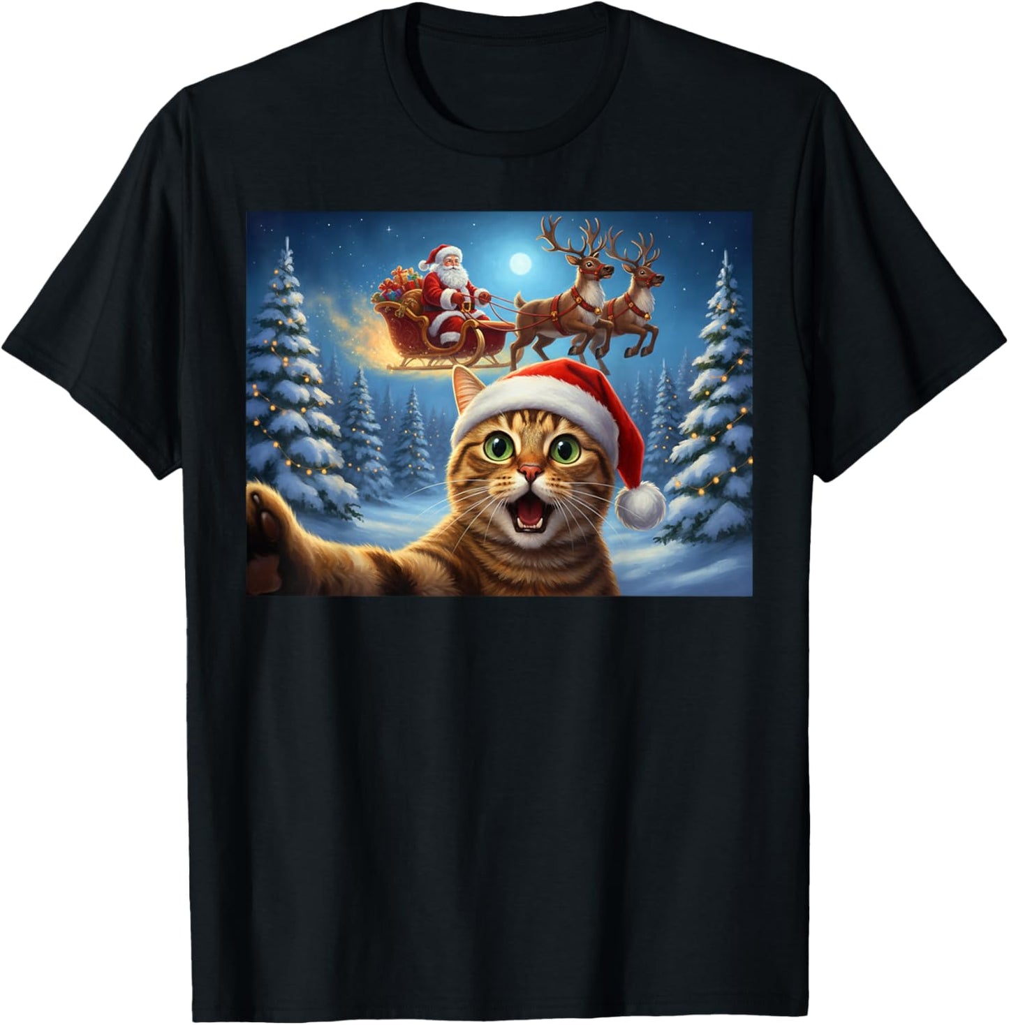 Cat Selfie Santa Claus Sleigh Reindeer Christmas Xmas Eve