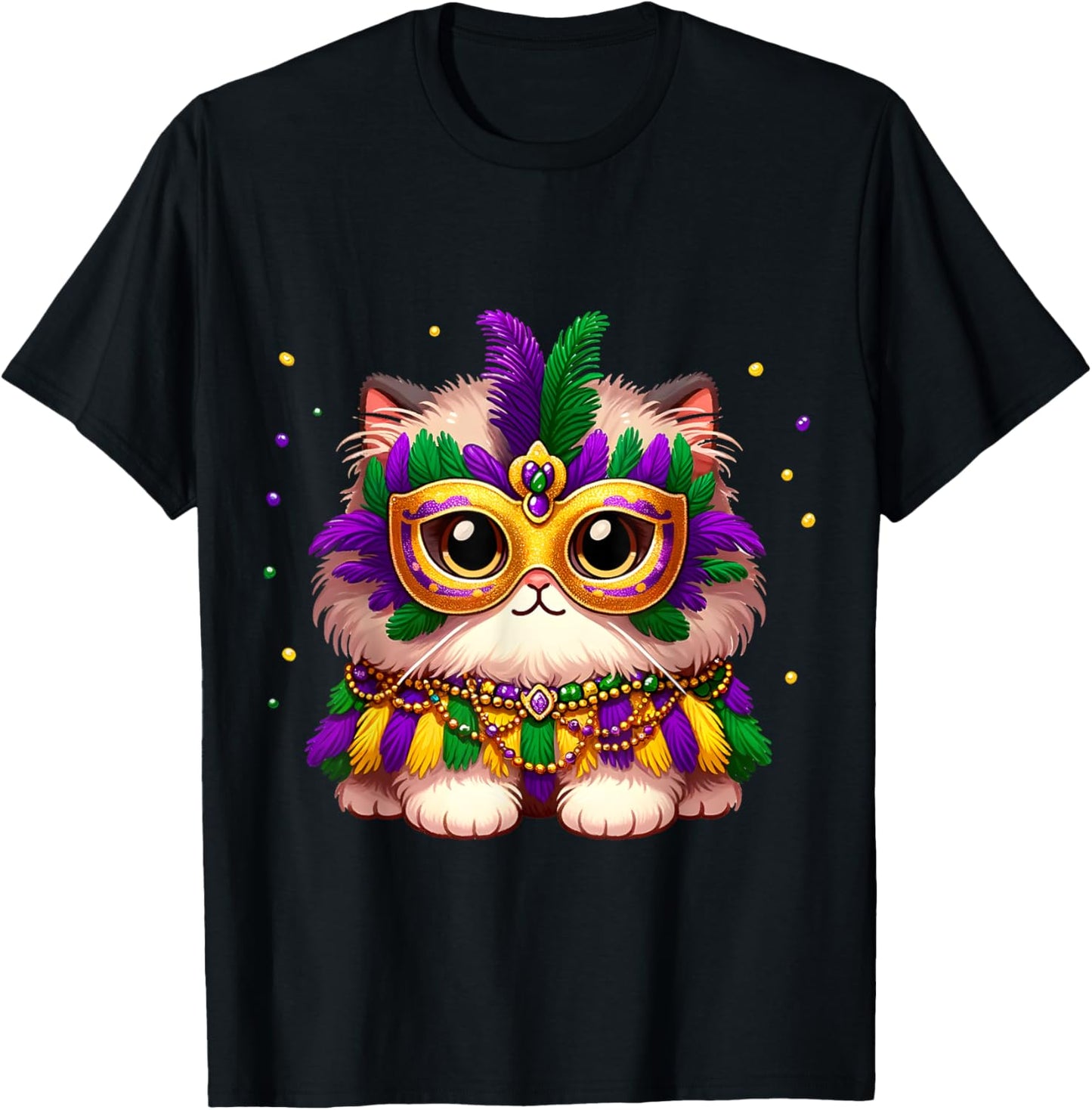 Carnival NOLA Party Tees Fluffy Pet Cat Mardi Gras Costume Masquerade Men Women Kids T-Shirt