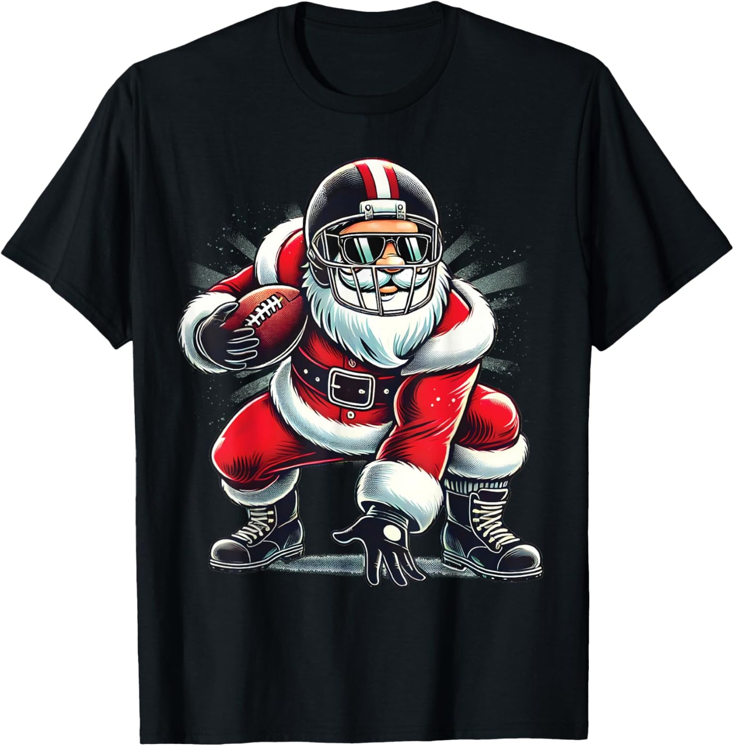 Christmas Santa Claus Football Lineman Quarterback Boys Kids T-Shirt
