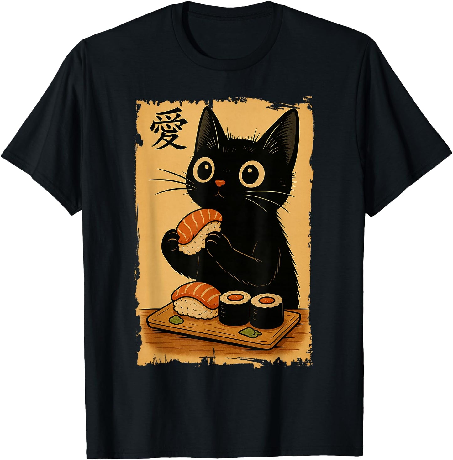 Cute Kawaii Black Cat Eating Sushi Funny Japanese Black Cat