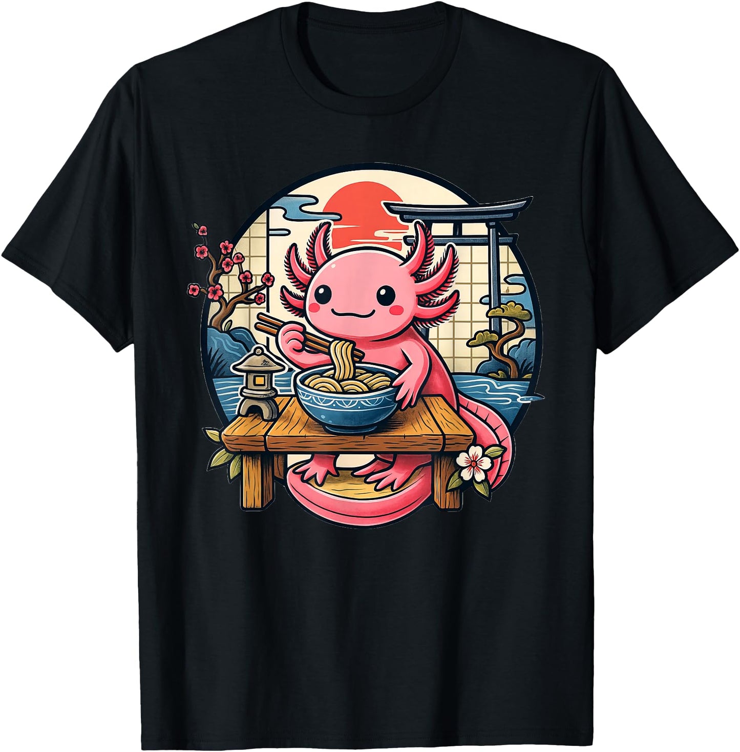 Kawaii Axolotl Eating Ramen Noodles Japanese