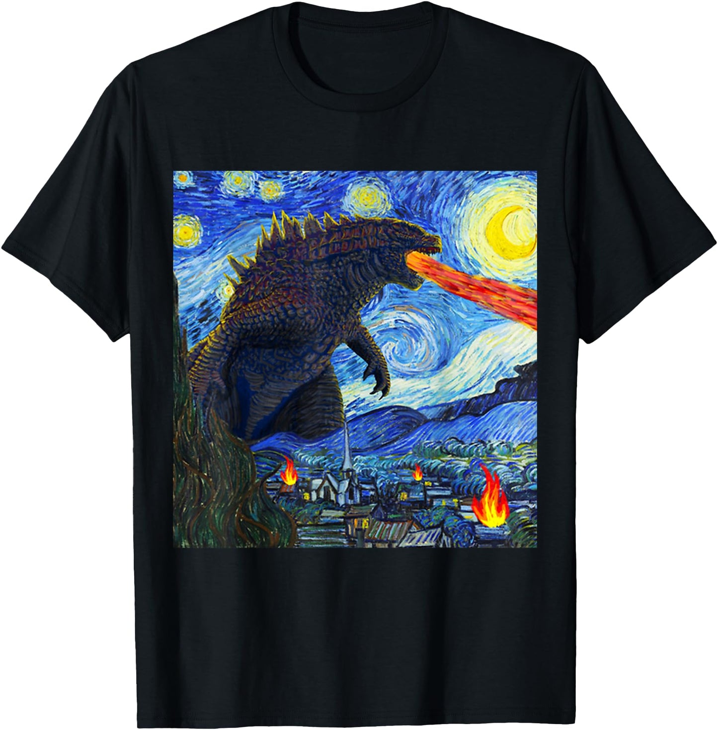 Vintage Japanese Monster Kaiju In Van Gogh Starry Night