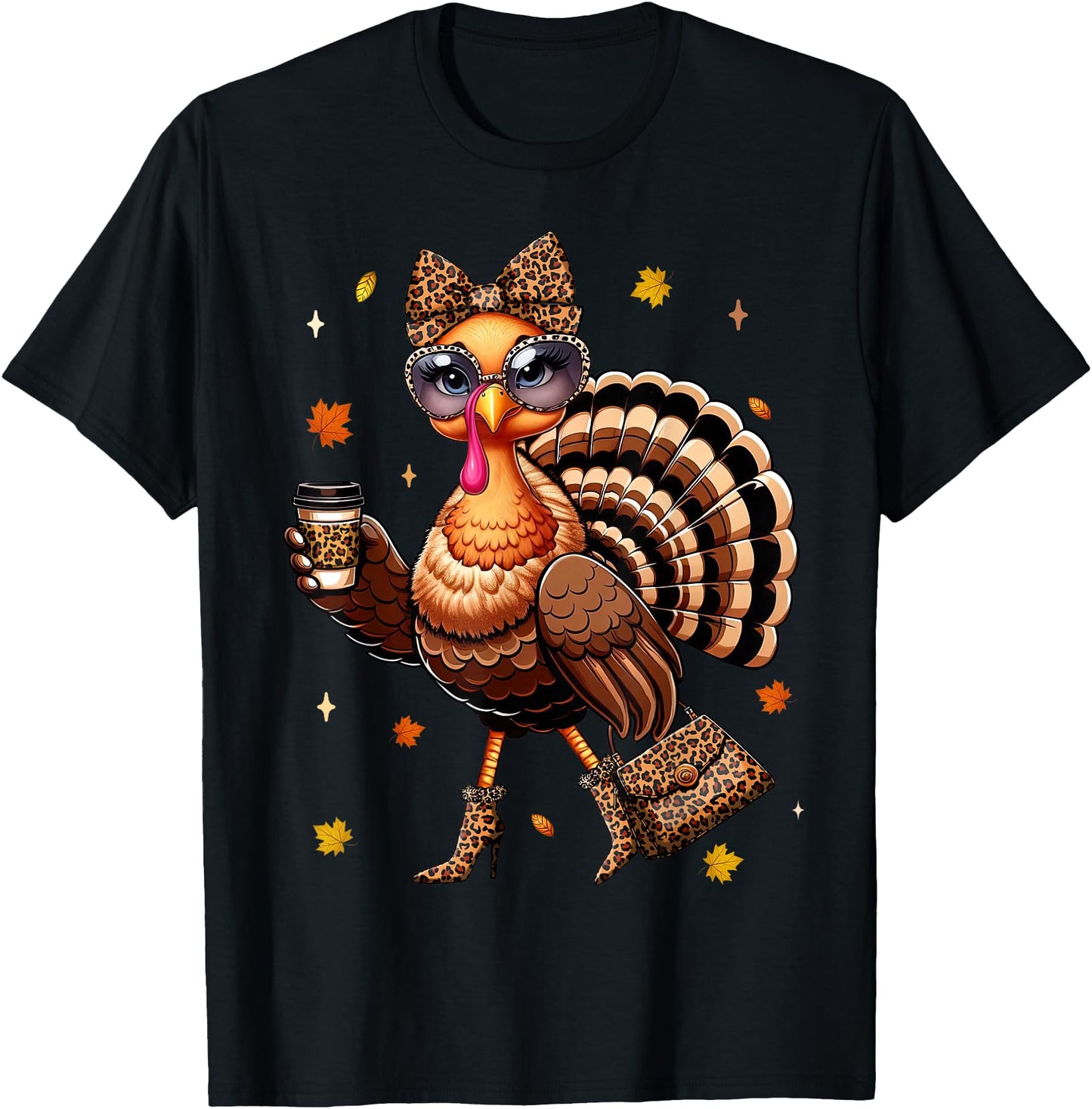 Leopard Turkey Drinking Coffee Thanksgiving Women Turkey Day