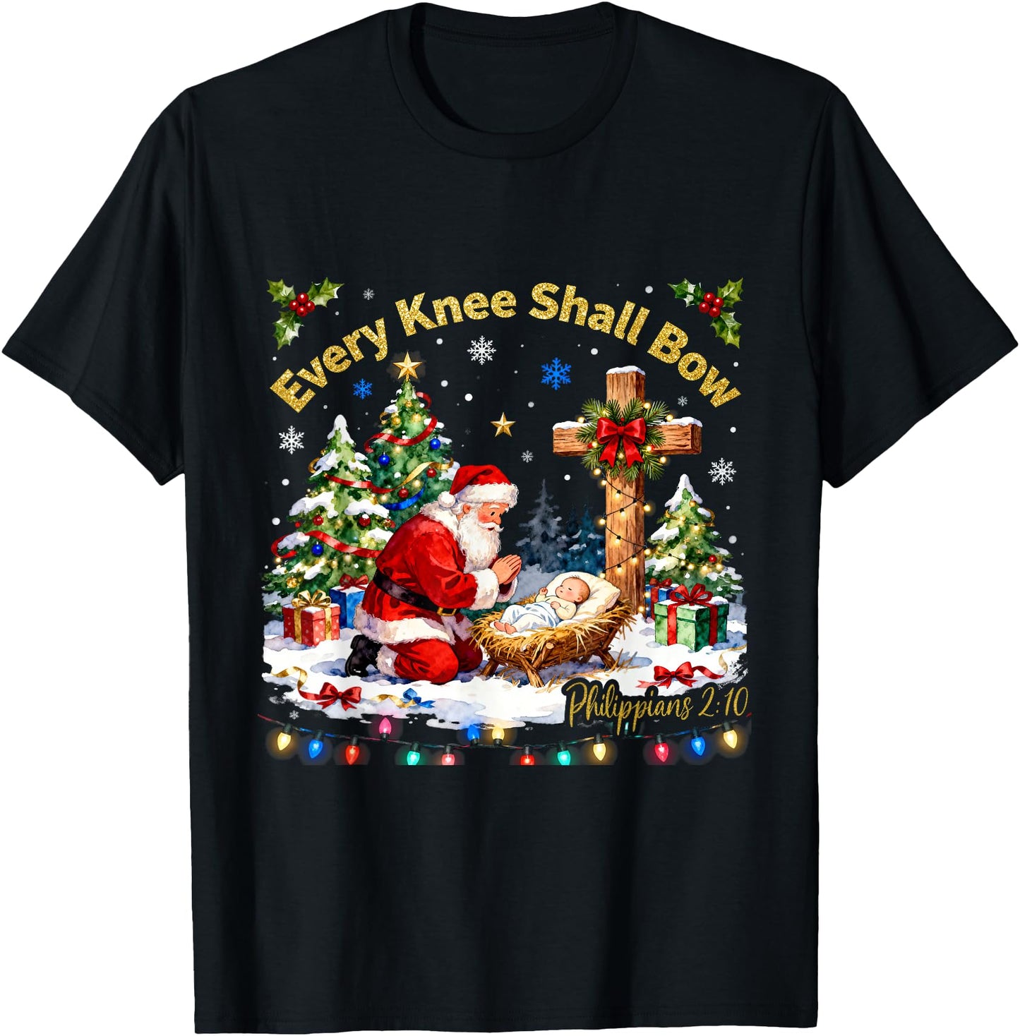 Xmas Every Knee Shall Bow Santa Christmas Nativity Scene
