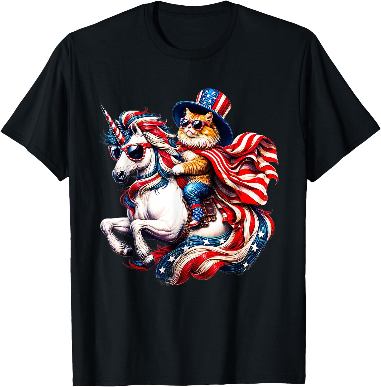Cat riding Unicorn usa flag Patriotic 4th of July