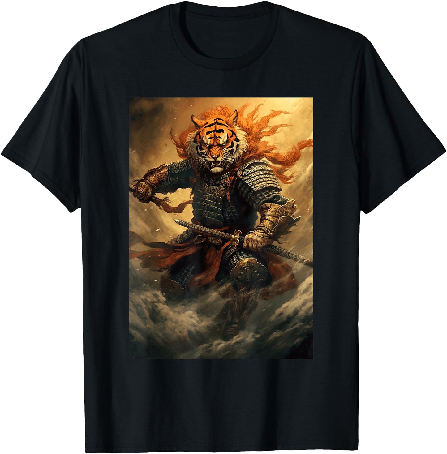 Japanese Samurai General Fighting Tiger Artwork