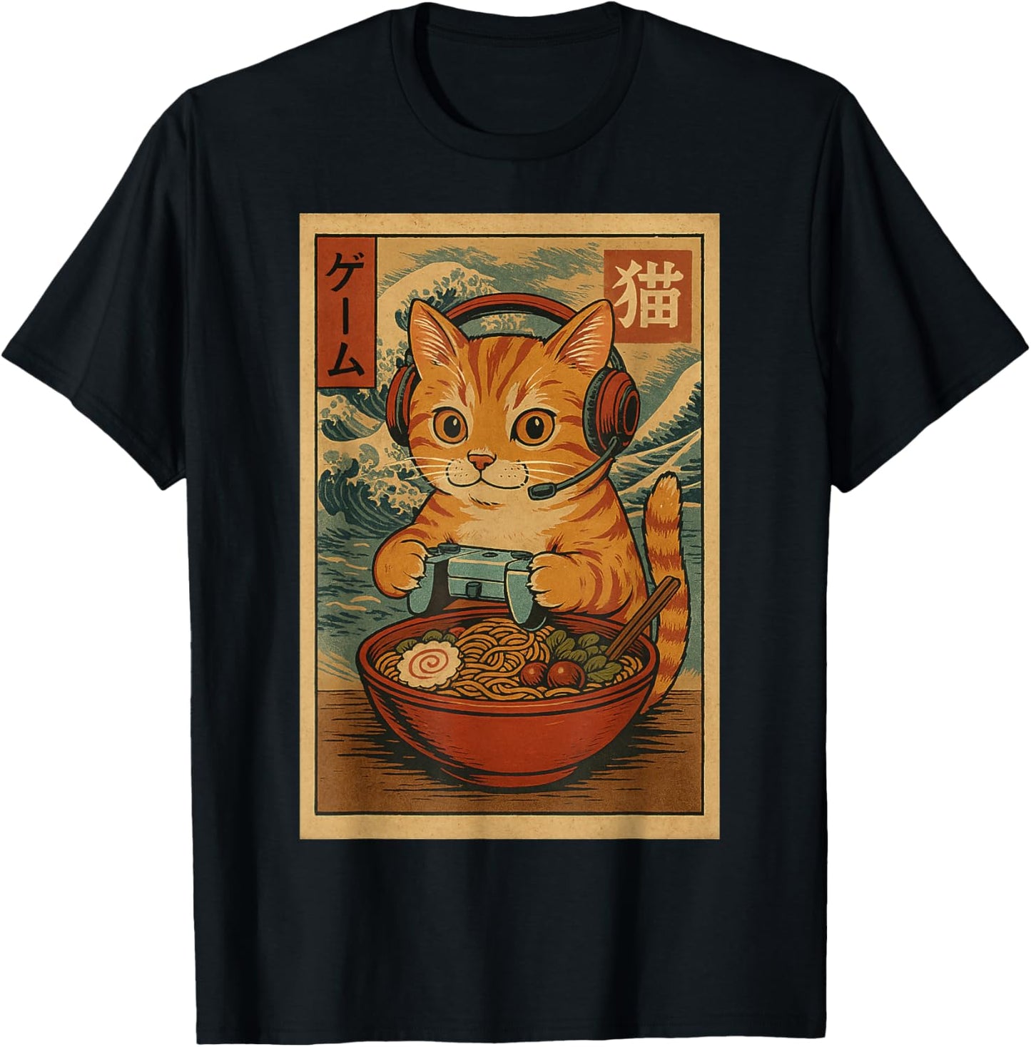 Kawaii Anime Gamer Cat Ramen Retro Japanese Gaming Funny