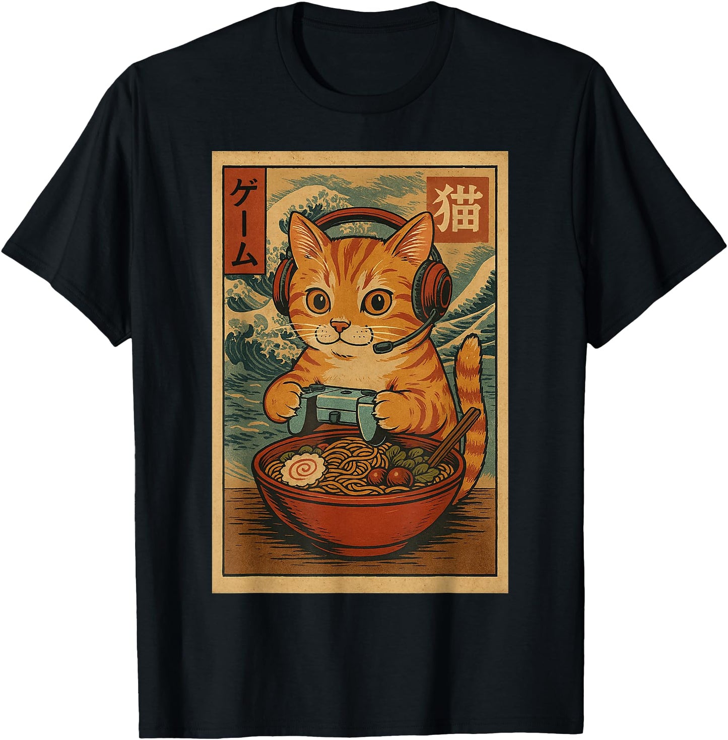 Kawaii Anime Gamer Cat Ramen Retro Japanese Gaming Funny