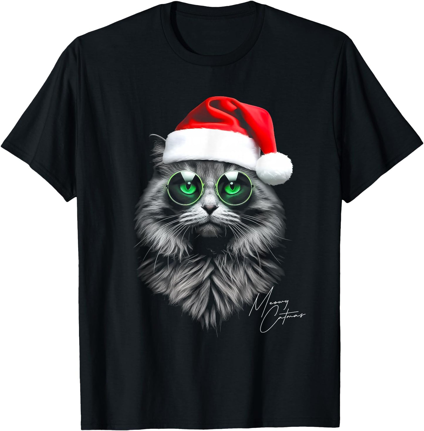 Meowy Catmas Funny Cool Xmas Cat Santa Hat Graphic Holidays