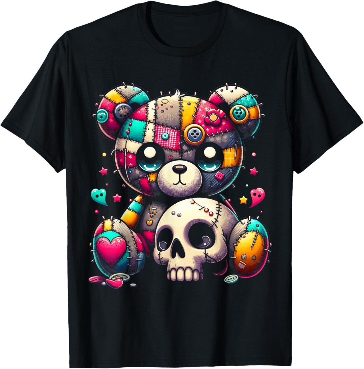 Kawaii Pastel Goth Teddy Tee - Cute Creepy Skull Anime Bear