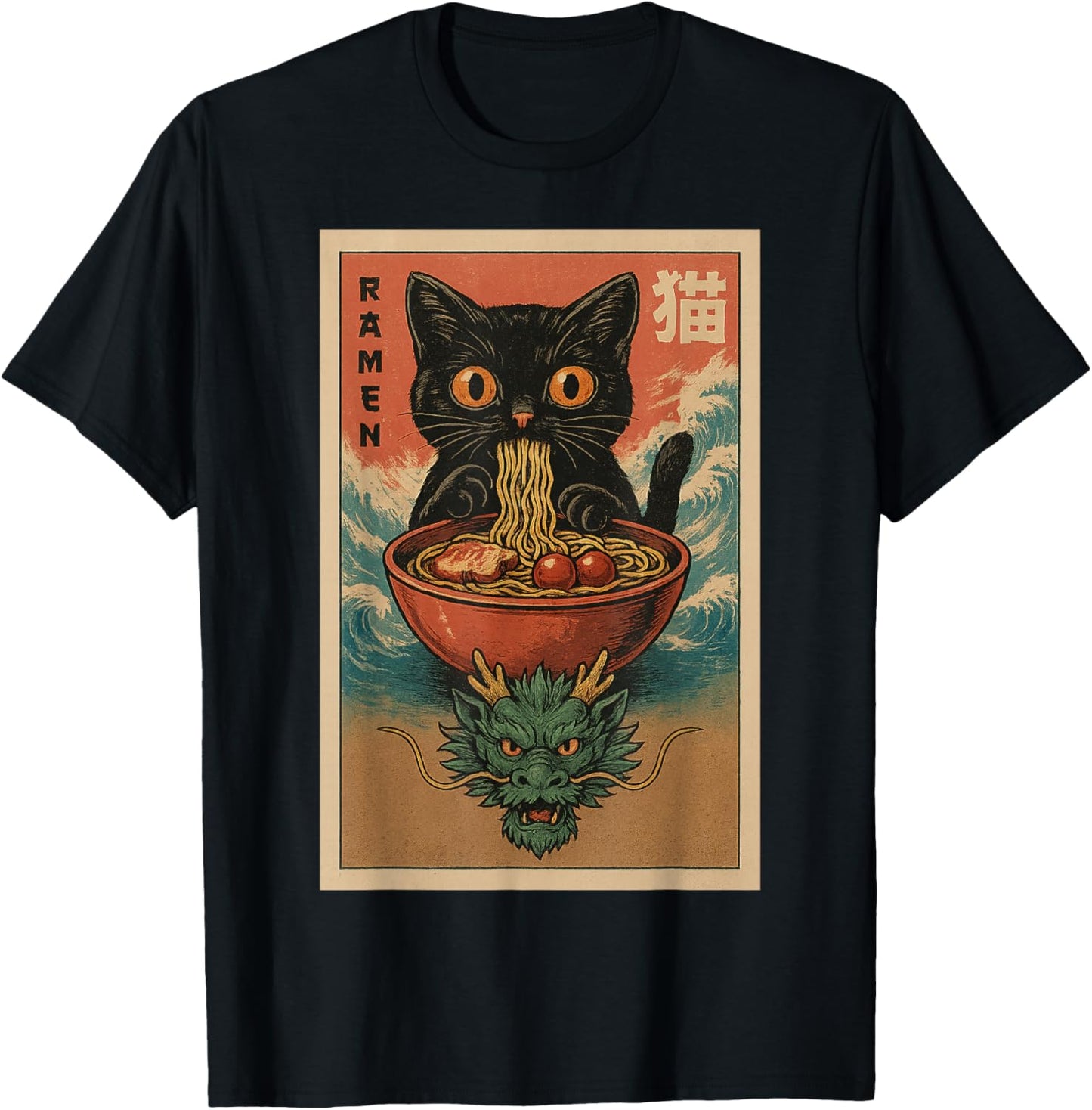 Anime Cat Ramen Japanese Funny Art Kawaii Cat and Dragon