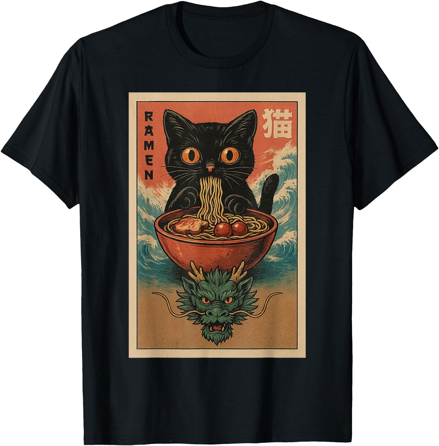 Anime Cat Ramen Japanese Funny Art Kawaii Cat and Dragon