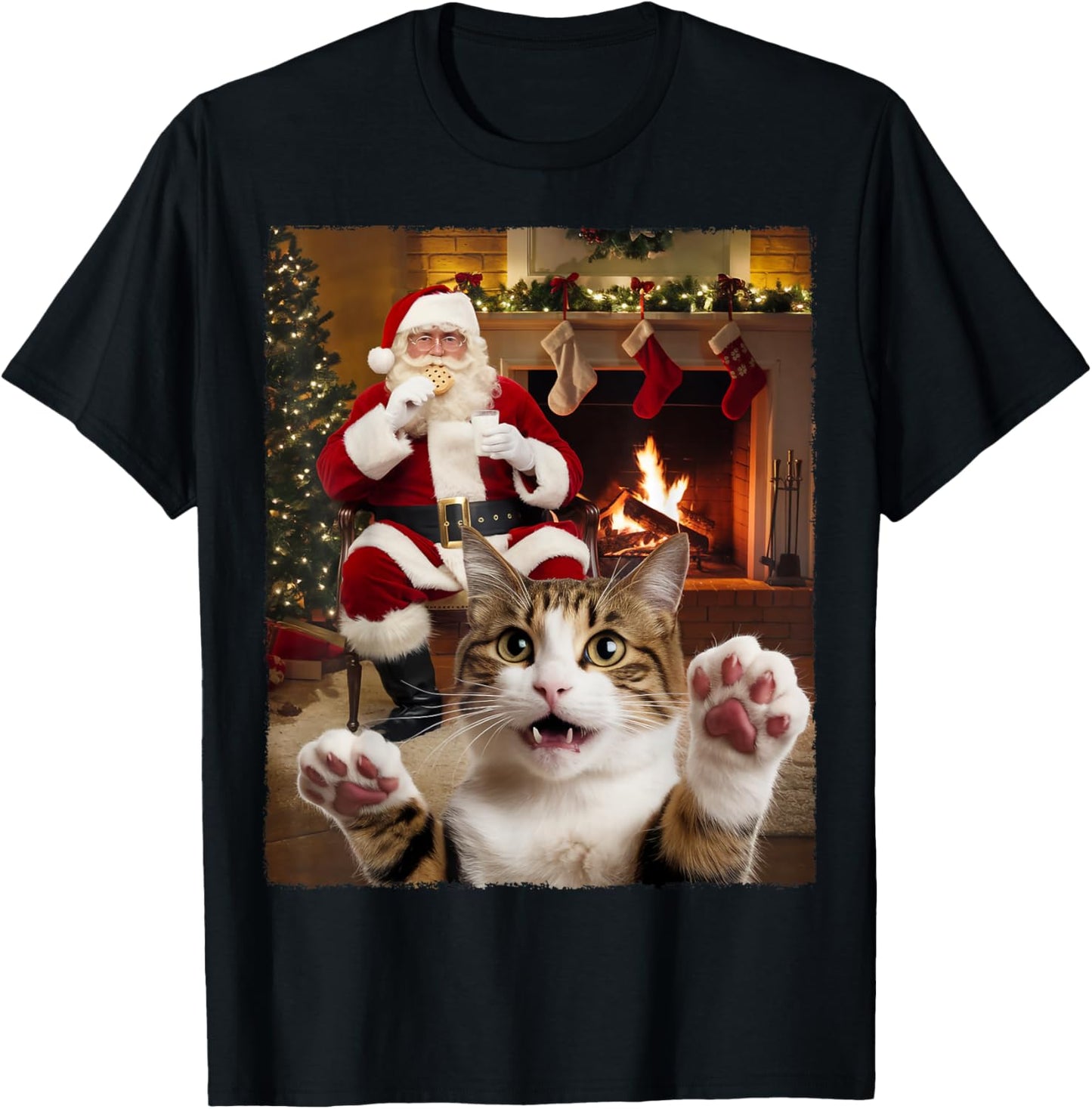 Christmas Cat Selfie with Santa Claus Gifts For Men Women