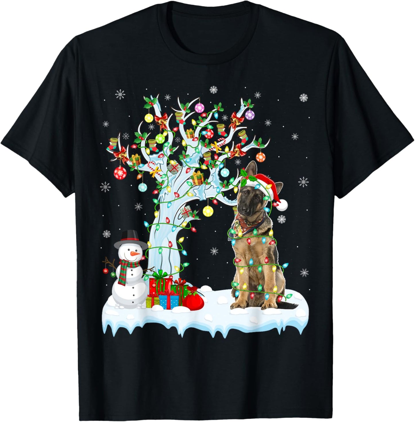Funny Xmas Tree Lighting Santa Hat German Shepherd Christmas