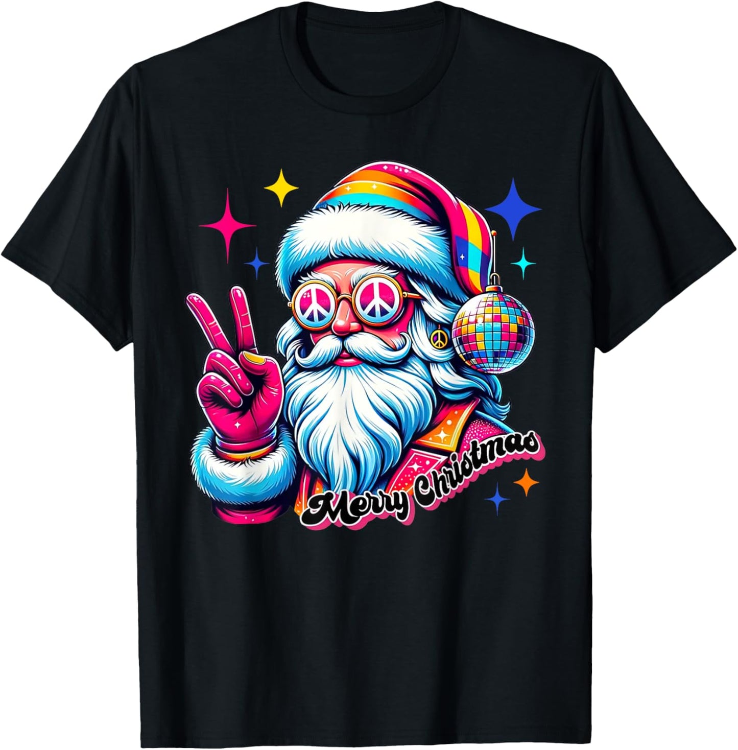 Colorful Santa Claus Peace Sign Hippie Christmas Holiday