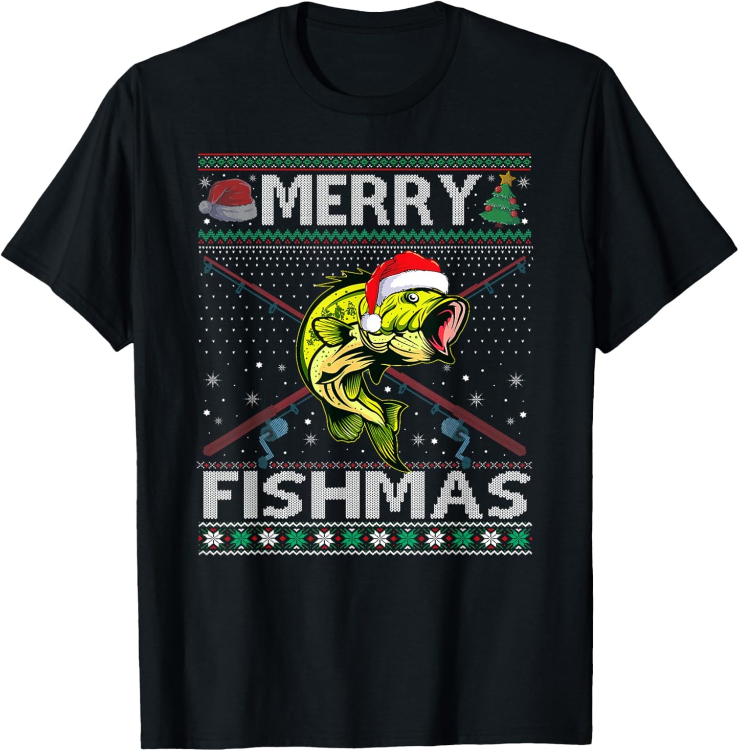 Merry Fishmas Bass Fish Fishing Christmas Ugly Sweater Xmas