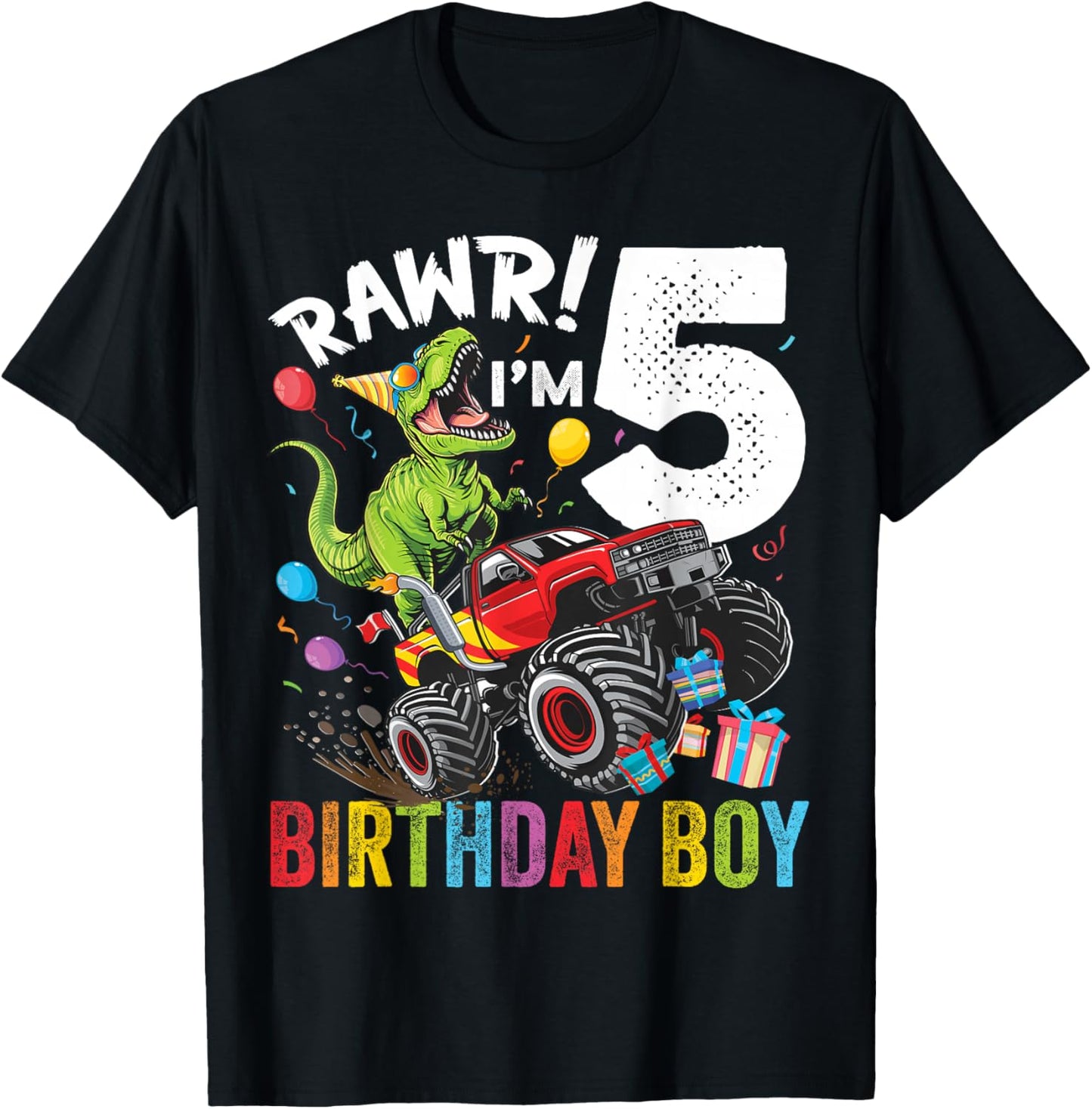 5th Birthday Boy Dinosaur Monster Truck