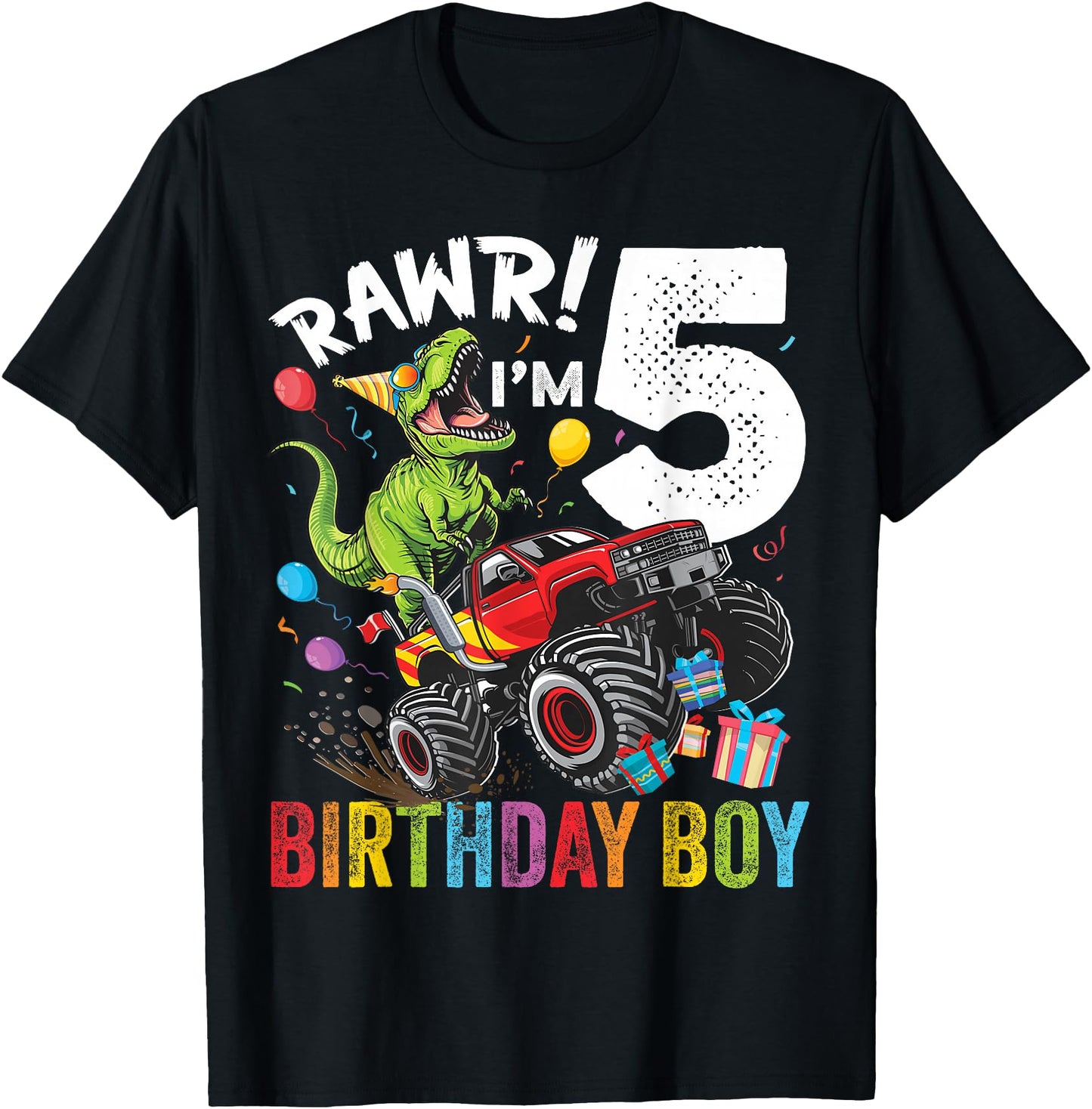 5th Birthday Boy Dinosaur Monster Truck
