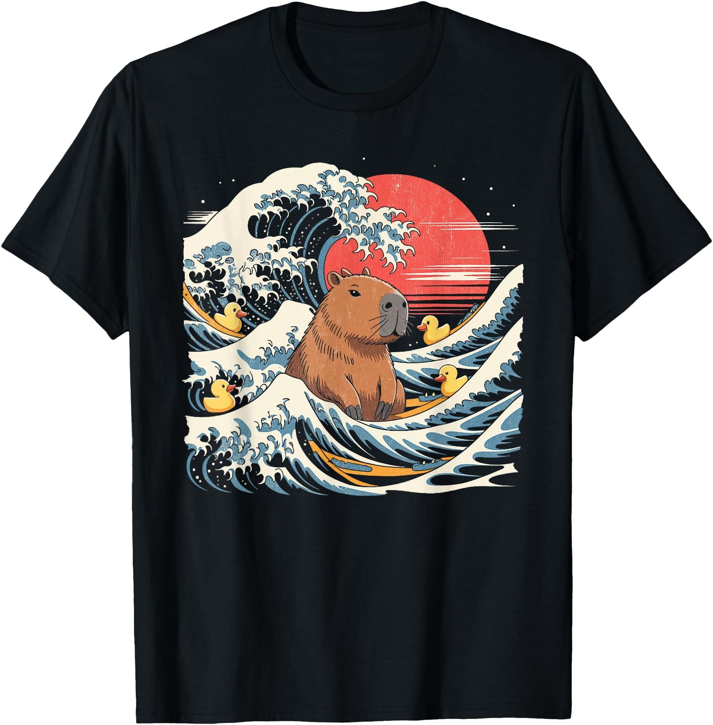 Capybara in Waves with Ducks Funny Graphic Tee Men Women