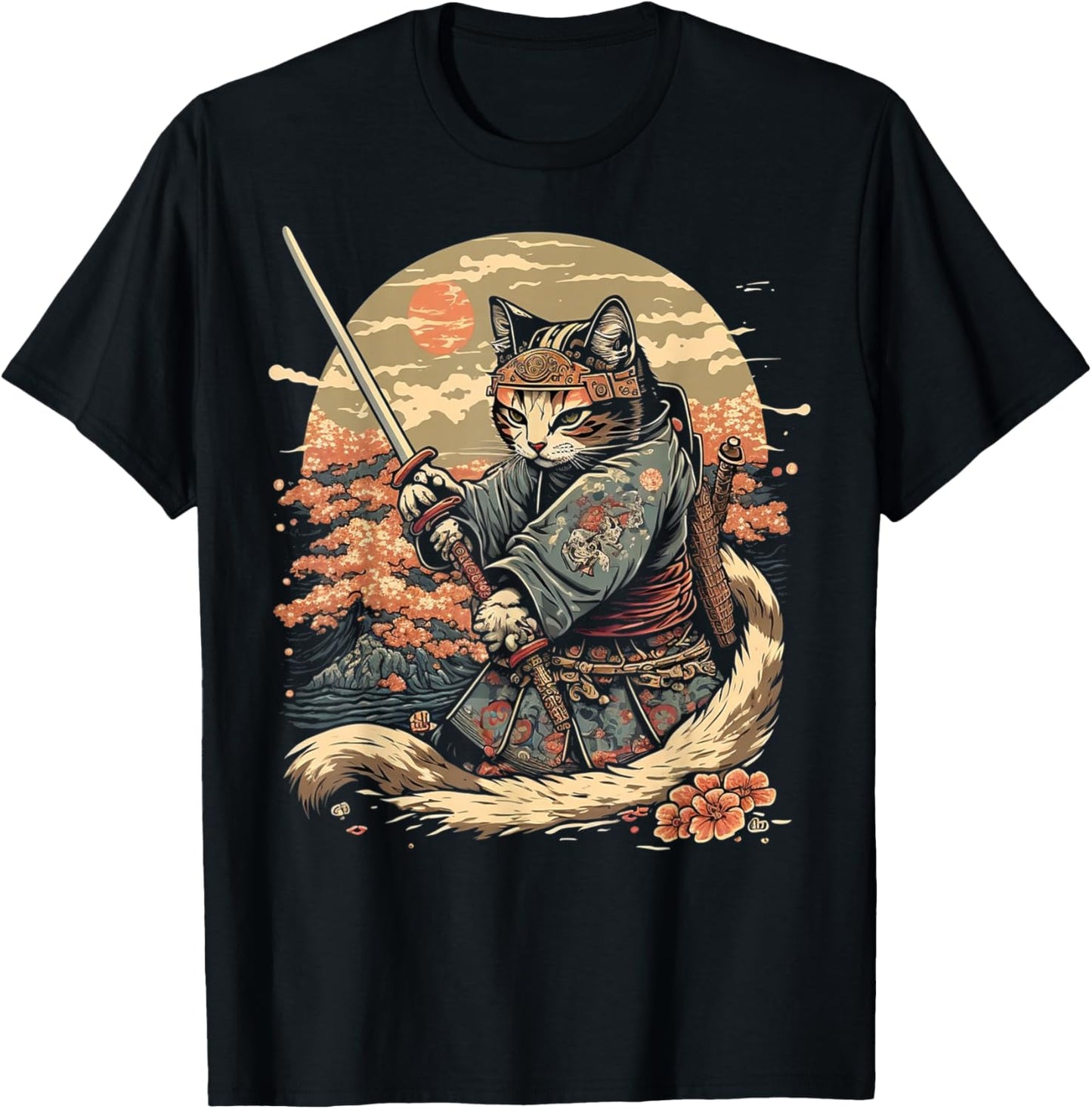 Japanese Art Cat Ninja Ukiyo-e Anime Style Samurai Cat
