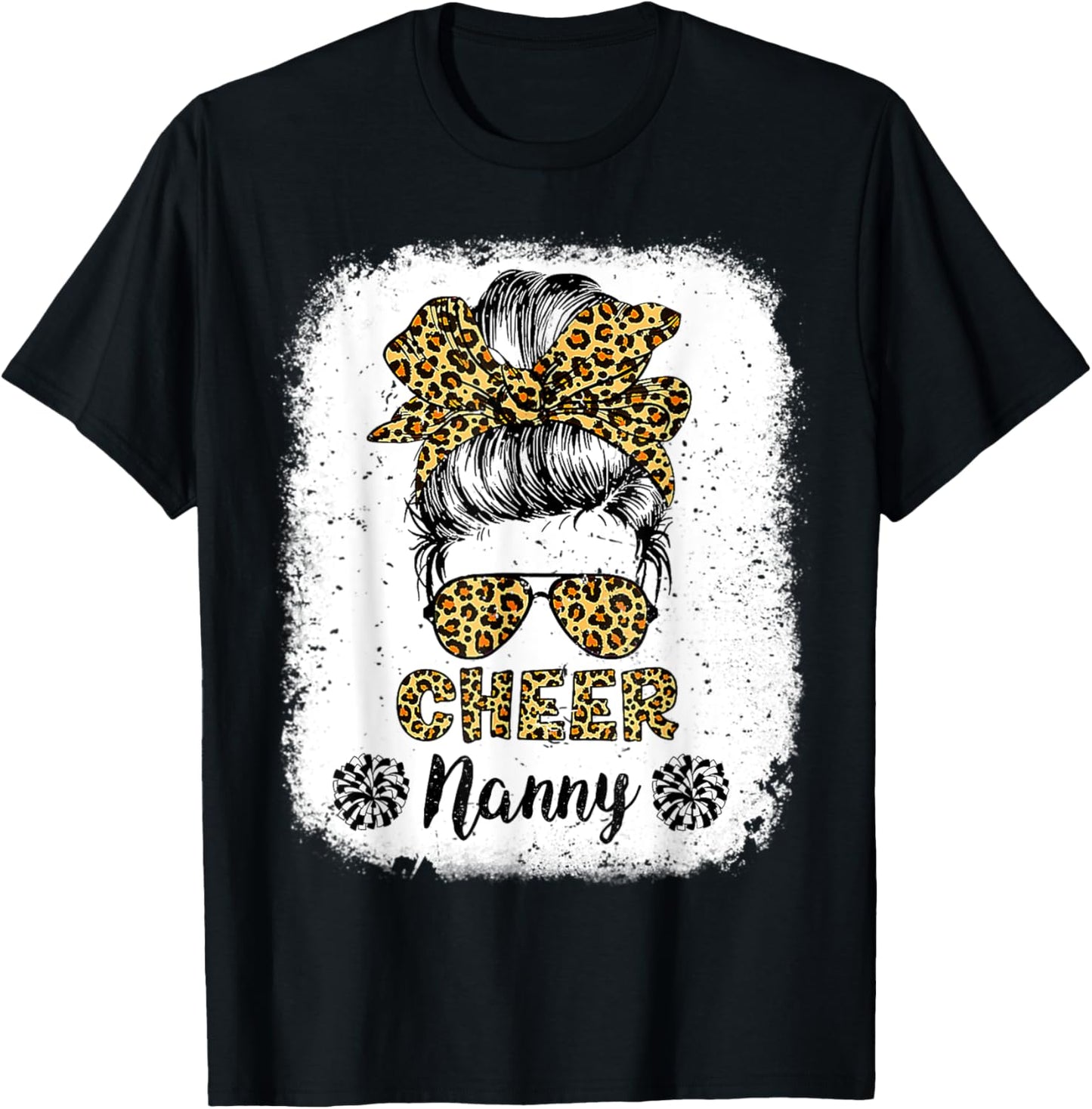 Cheer Nanny Leopard Messy Bun Cheerleader Bleached T-Shirt