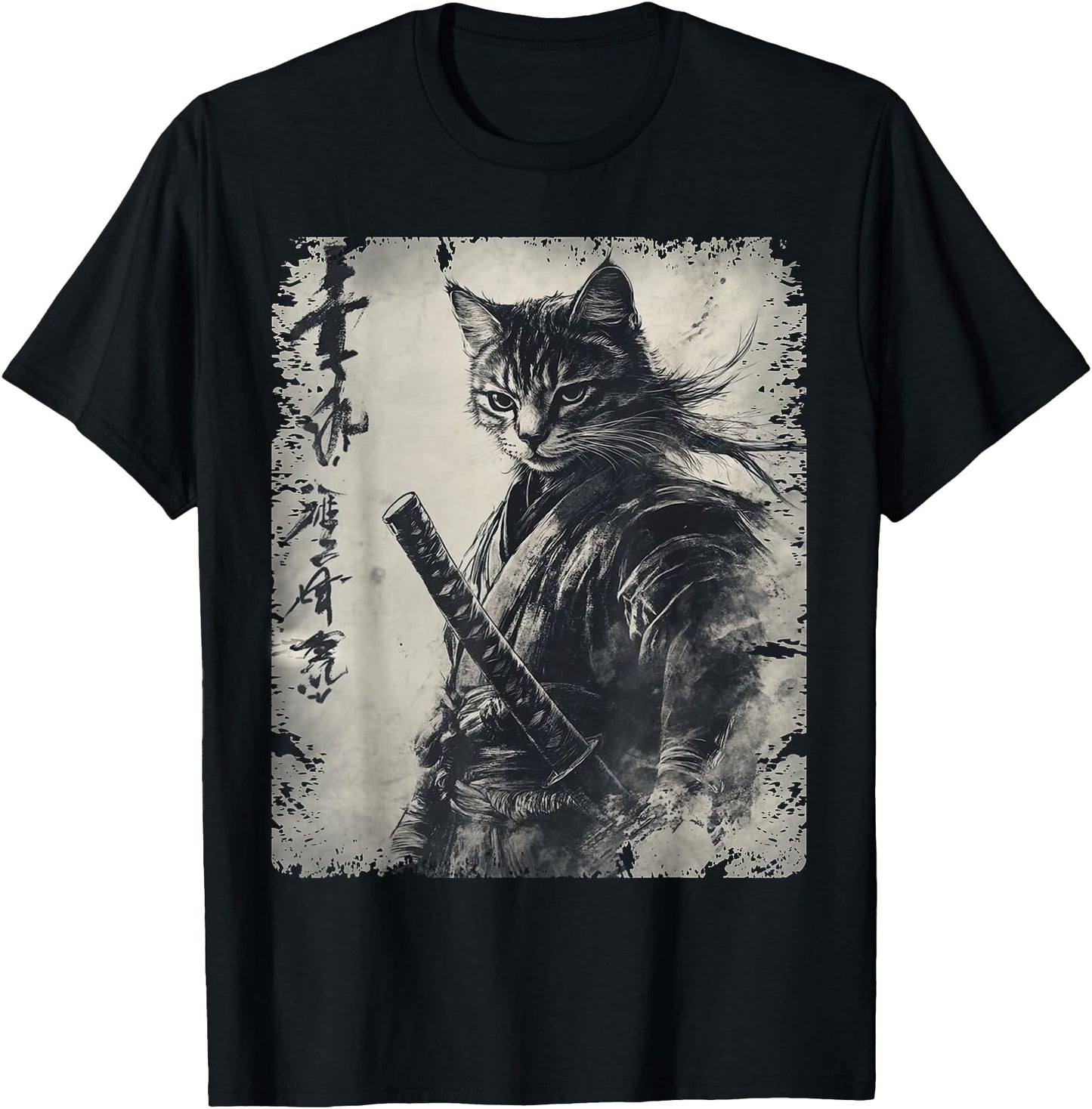 Samurai Cat Graphic Warrior Vintage Japanese Art Anime