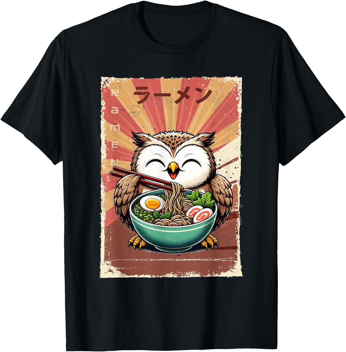 Owl Eating Ramen Japanese Noodles Soup