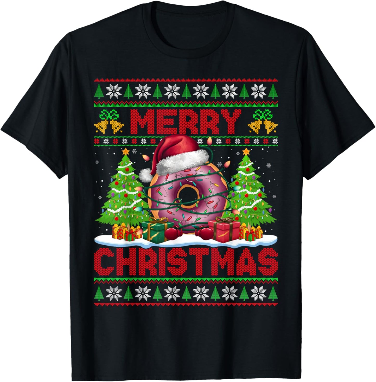 Donut Ugly Christmas Sweater Funny Doughnut Food Lights Xmas