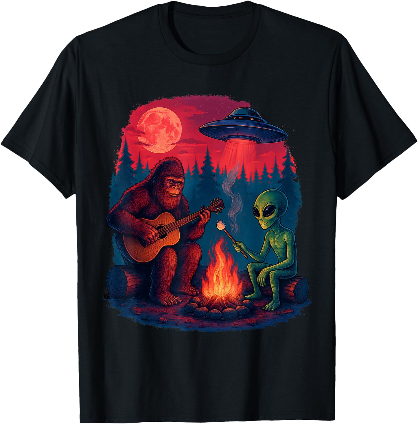 Alien Bigfoot Campfire Moon UFO Sasquatch Adventure Hiking