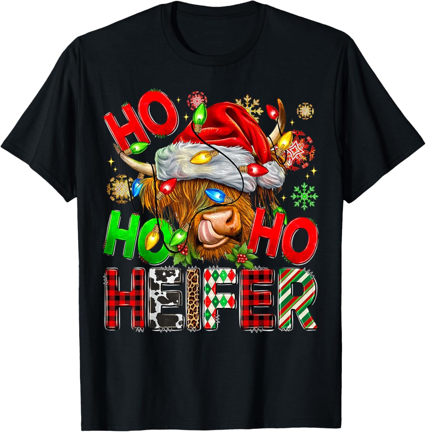 Ho Ho Ho Heifer Cow With Santa Hat Western Leopard Christmas