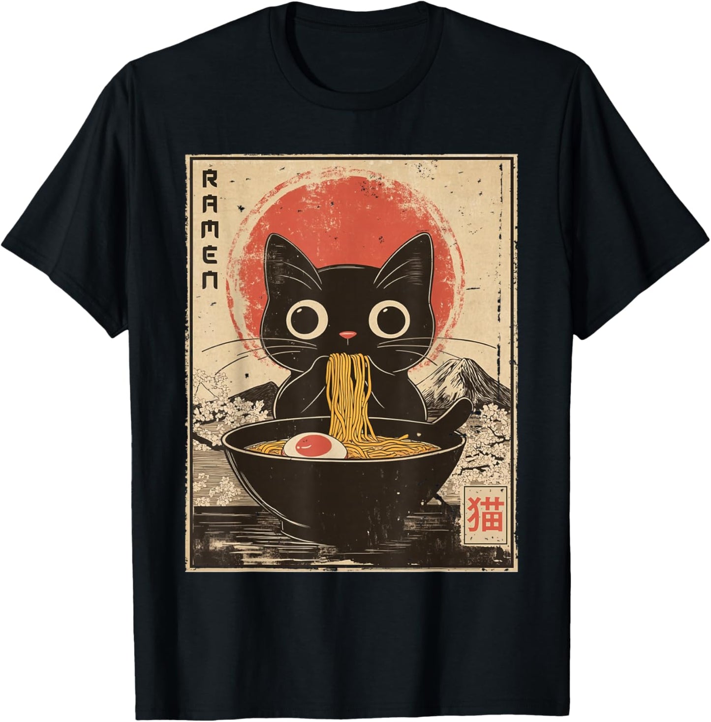 Funny Cat Eats Ramen Noodles Japanese Kawaii Anime Cat