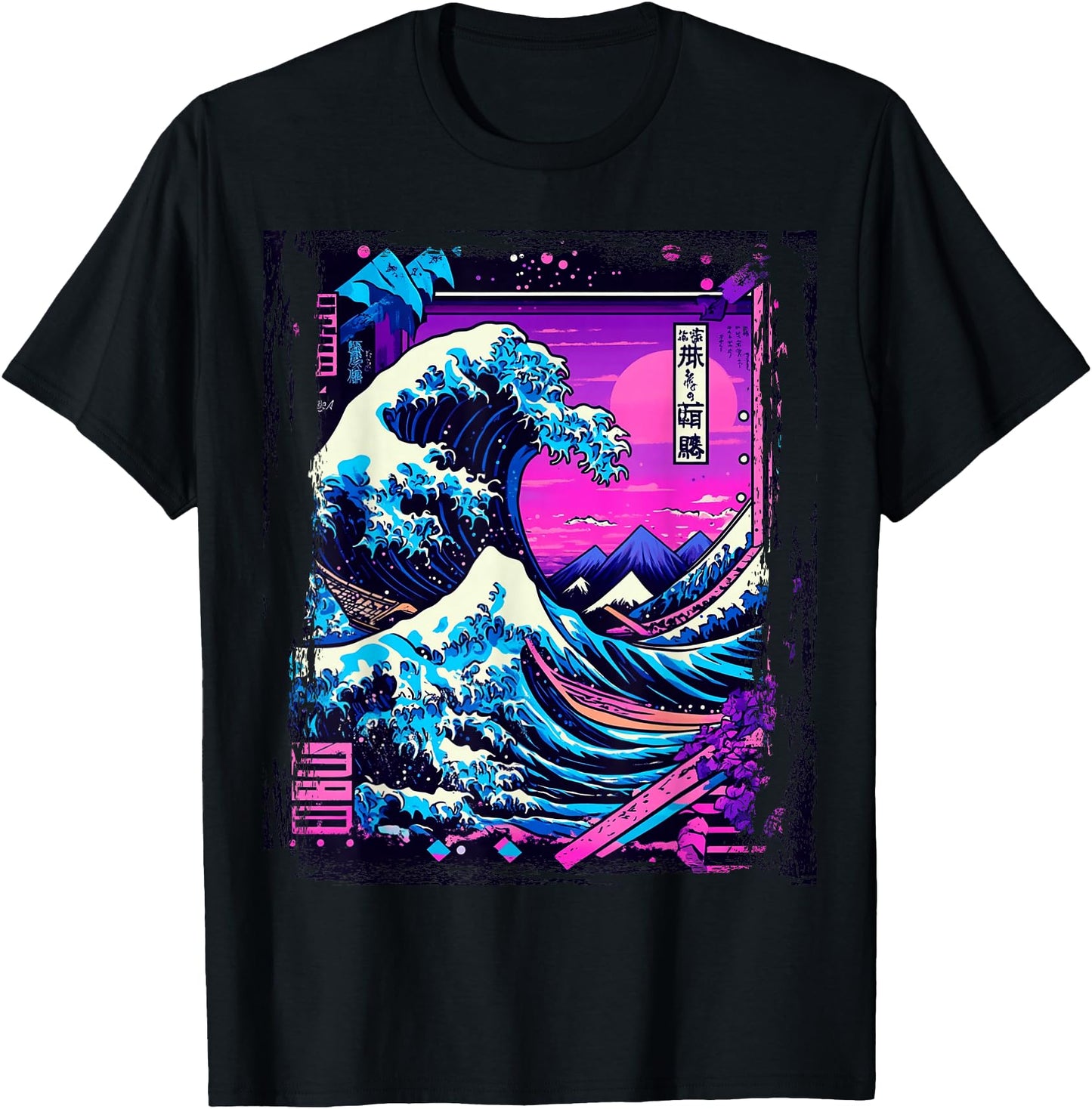 Neon Great Wave Vaporwave Fuji Scene