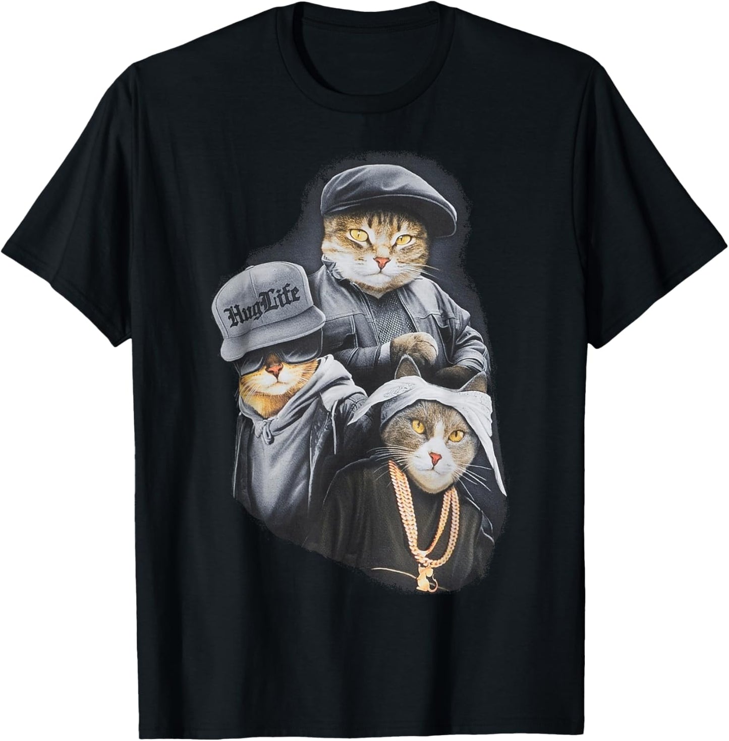 Hug Life Cat Designs Black Unisex Adult Classic Fit Modern Classic Cartoon Life