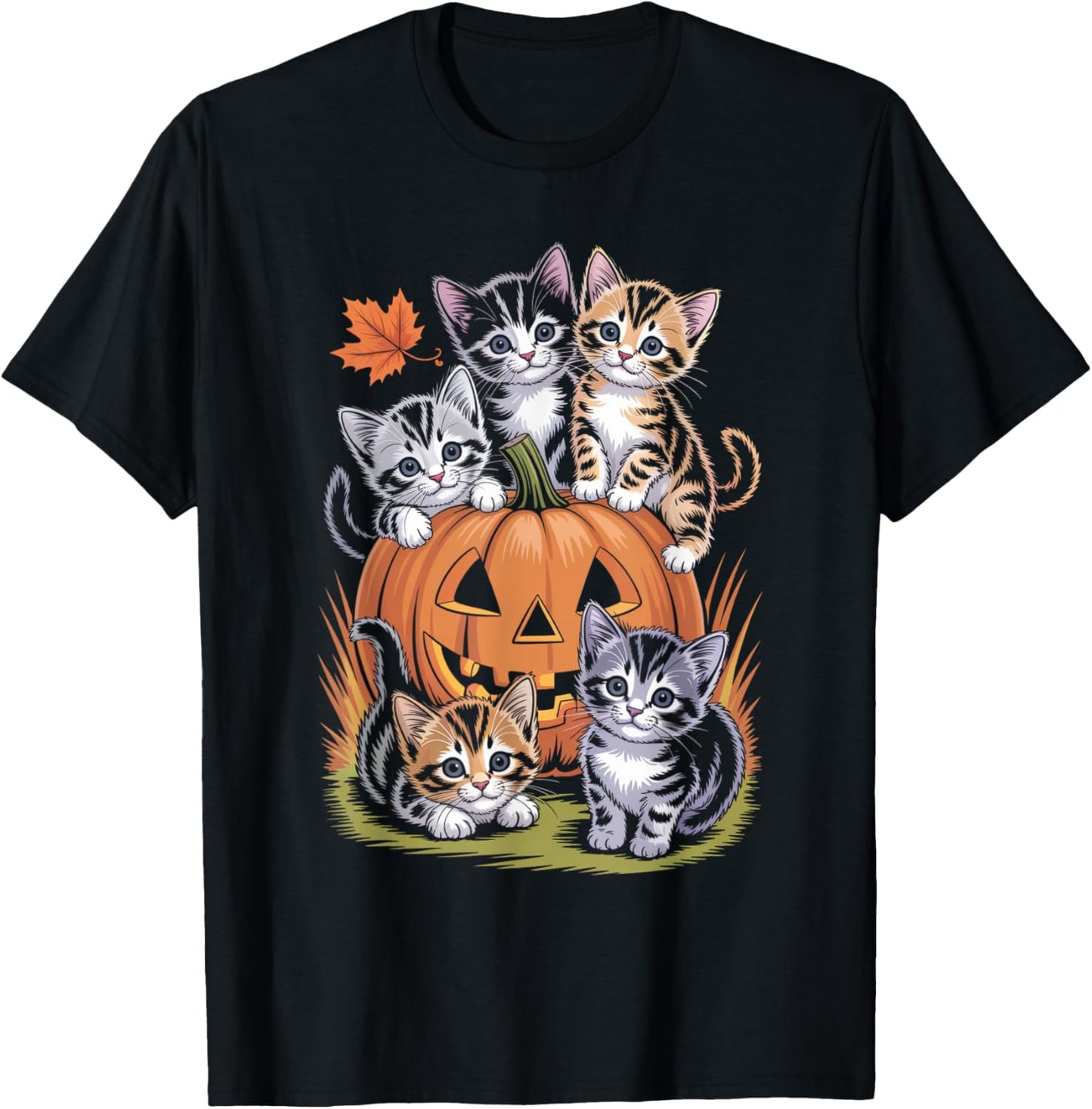 Cat Pumpkin Halloween Retro Floral Spooky Season Vintage 90s T-Shirt