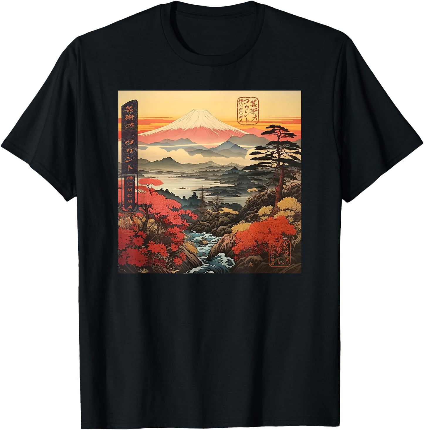 Ukiyo-e Sunset at Mt Fuji in Fall Japanese